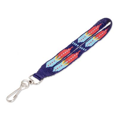 Key to Enchantment,'Handcrafted Geometric Glass Beaded Keychain in Blue'