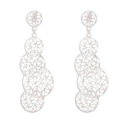 Moonlight Circles,'Circle Motif Sterling Silver Filigree Dangle Earrings'