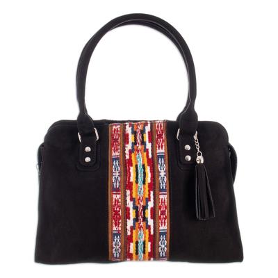 'Cotton Handle Bag with Hand-Woven Inca-Themed Wool Accent'