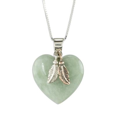 Mint Green Heart,'Natural Mint Green Jade and Sterling Silver Heart Necklace'