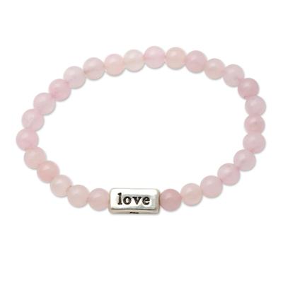 Cherished One in Pink,'Rose Quartz and Sterling Silver Stretch Bracelet'
