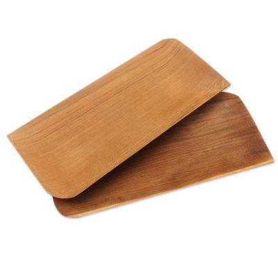 Served Cold,'Handmade Rectangular Teak Wood Sushi Plates (Pair)'