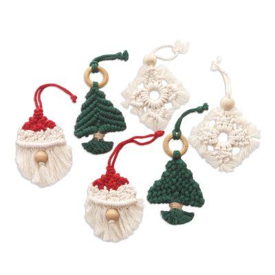 Christmas Celebration,'Handmade Cotton and Bamboo Holiday Ornaments (Set of 6)'