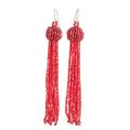 Crimson Party,'Handmade Crimson Glass Beaded Waterfall Earrings with Hooks'