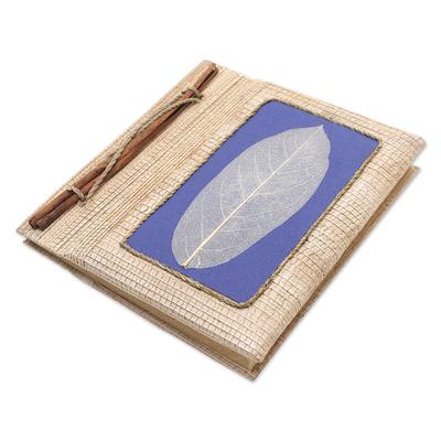 Blue Leaf,'Hand-Crafted Eco-Friendly Natural Fiber Journal in Blue'
