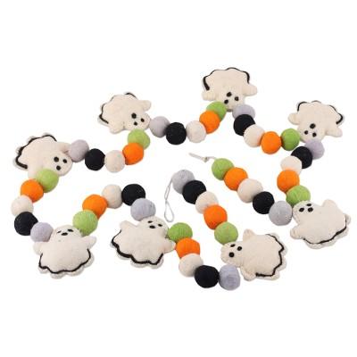 'Halloween-Themed Wool Felt Garland with Ghost Motifs'