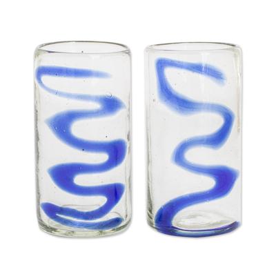'Blue-Accented 11 oz Handblown Recycled Glass Tumb...