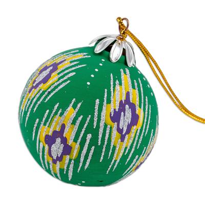 'Hand-Painted Traditional Round Green Ceramic Ornament'