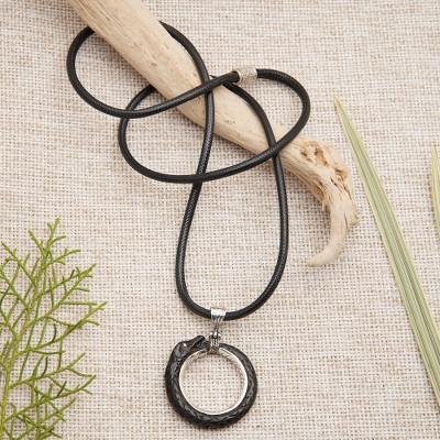 Viper Realm,'Snake-Themed Black Sterling Silver Pendant Necklace'