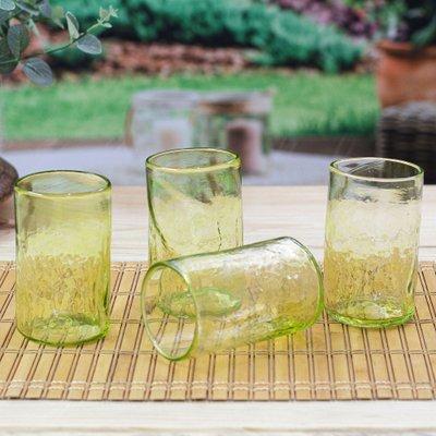 '4 Hand Blown Eco-Friendly Recycled Glass Tumblers in Green'