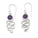 Zigzag Wisdom,'Polished Sterling Silver and Amethyst Dangle Earrings'