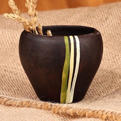 Lines of Nature,'Handcrafted Striped Terracotta Decorative Flower Pot'