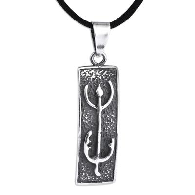 Signs of Courage,'Men's Bull Petroglyph Sterling Silver Pendant Necklace'