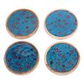 'Set of 4 Star-Patterned Blue and Pink Neem Wood Coasters'