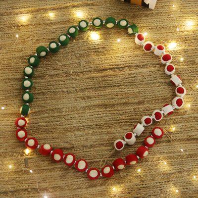 Holiday Glory,'Wool Felt Christmas Tree Garland in Red Green and White'