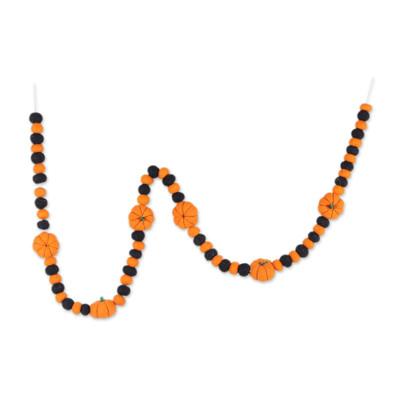 'Handmade Pumpkin-Themed Black and Orange Wool Felt Garland'