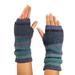 Shades of Blue,'100% Alpaca Blue and Teal Knit Fingerless Mittens from Peru'