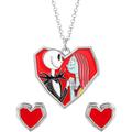 Disney Jewelry | Jack Sally Skellington Heart Necklace Earrings Set Nightmare Before Christmas | Color: Gray/Silver | Size: Os