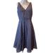 Nine West Dresses | Nine West Womens Polka Dots Fit & Flare Dress Back Zip V Neck 100% Cotton Navy 4 | Color: Blue | Size: 4