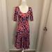 Lularoe Dresses | Lularoe Amelia Short Sleeve Fit & Flare Retro Multicolored Dress Women’s Size Xs | Color: Blue/Orange | Size: Xs