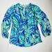 Lilly Pulitzer Tops | Lilly Pulitzer Button Front Elsa Long Sleeve Beckon Blue Palm Passage Small | Color: Blue/Green | Size: S