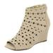 Michael Kors Shoes | Michael Kors Zip Back Perforated Leather Peep Toe Wedges Euc Size 9 Medium | Color: Tan | Size: 9