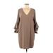 ee V-Neck 3/4 sleeves:some Casual Dress - Shift V-Neck 3/4 sleeves: Brown Solid Dresses - Women's Size Medium