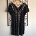 Free People Dresses | Nwot Free People 100% Cotton Boho Tunic Dress V Neck Geometric Decoration Size L | Color: Black/Tan | Size: L