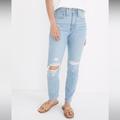 Madewell Jeans | Madewell Curvy Momjean In Lowden Wash-Ripped Edition | Color: Blue | Size: 24