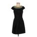 Tibi Cocktail Dress - A-Line Crew Neck Short sleeves: Black Solid Dresses - Women's Size 2