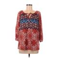 Weekend Suzanne Betro Short Sleeve Top Red Print Tie Neck Tops - New - Women's Size Medium - Paisley Wash