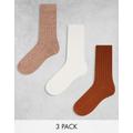 ASOS DESIGN 3 pack boot socks in brown tones-Neutral