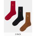 Jordan everyday cushion 3 pack crew socks in red, brown and black