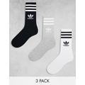 adidas Originals 3 pack mid cut crew socks in white/grey/black-Multi