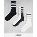 adidas Sportswear 3 pack multi 3 stripe crew socks in black and white