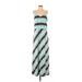 24/7 Maurices Casual Dress - A-Line V Neck Sleeveless: Teal Stripes Dresses - Women's Size Small