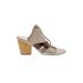 Studio Isola Heels: Slip-on Chunky Heel Boho Chic Gold Print Shoes - Women's Size 9 1/2 - Open Toe