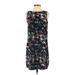 Halogen Casual Dress - Shift Crew Neck Sleeveless: Black Floral Dresses - Women's Size X-Small