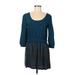 Ecote Casual Dress - Mini Scoop Neck 3/4 sleeves: Teal Solid Dresses - Women's Size Medium