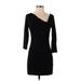 Express Casual Dress - Mini V Neck 3/4 sleeves: Black Print Dresses - Women's Size X-Small