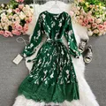 YuooMuoo-Robe longue plissée en dentelle à imprimé floral vintage pour femmes robes de soirée