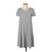 Talbots Casual Dress - Midi Scoop Neck Short sleeves: Gray Stripes Dresses - Women's Size P