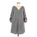 Ellison Casual Dress - Mini V-Neck 3/4 sleeves: Gray Dresses - Women's Size Small