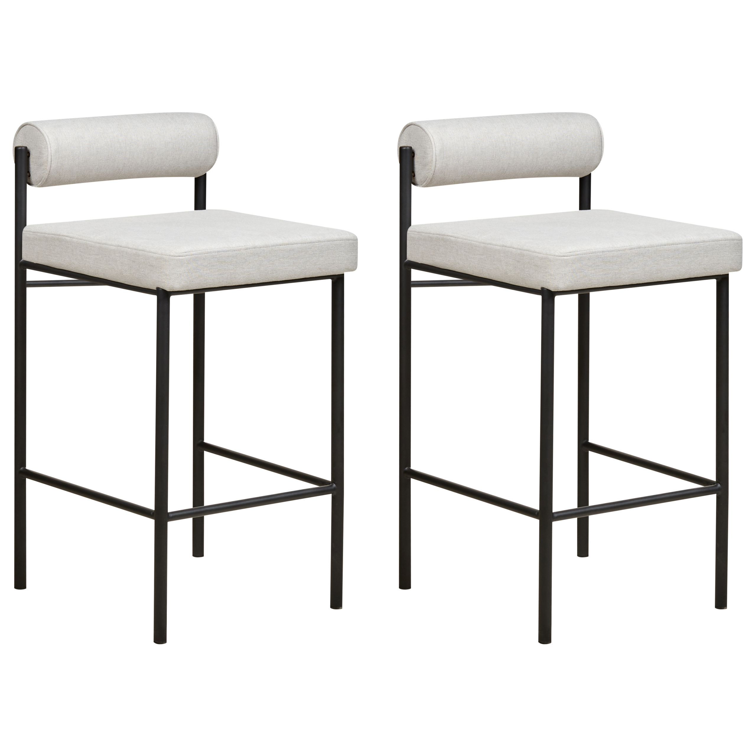 Barstuhl 2er Set Hellgrau Stoff und Metall mit Niedriger Lehne Fußstützen Retro Design Sitzmöbel Wohnzimmer Küche Bar Wohnküche Ausstattung