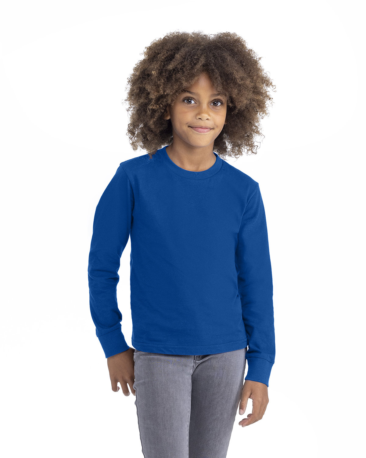 Next Level 3311NL Youth Cotton Long Sleeve T-Shirt in Royal Blue size Medium | combed ringspun cotton fine jersey 3311