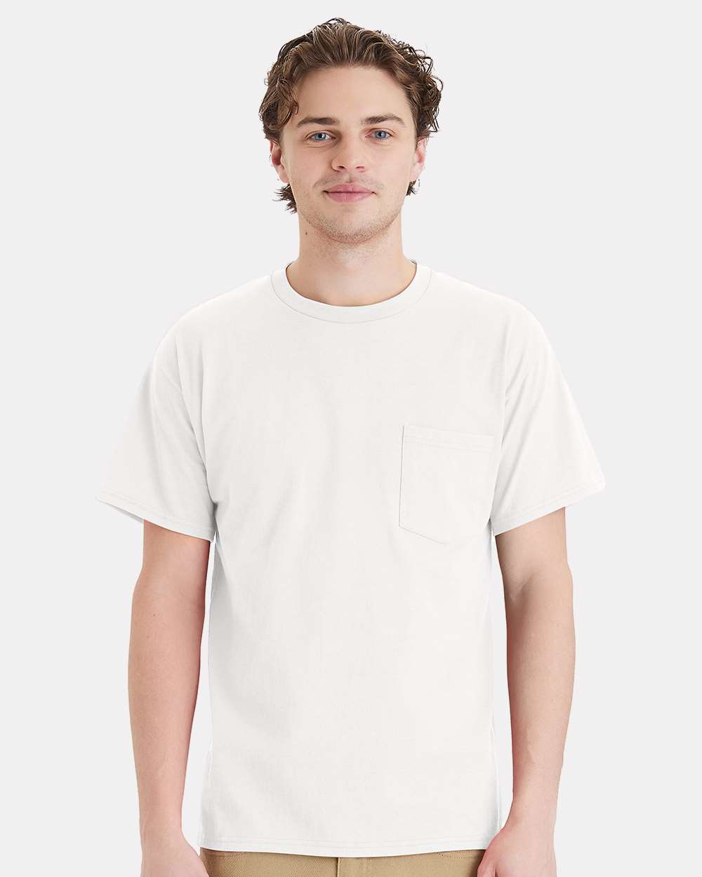 Hanes 5290P Essential Pocket T-Shirt in White size XL | Cotton