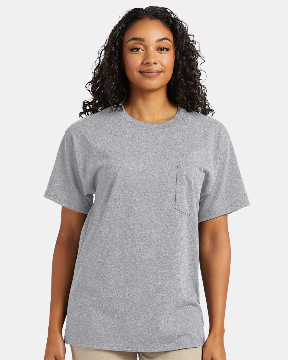 Hanes 5290P Essential Pocket T-Shirt in Light Steel size 3XL | Cotton