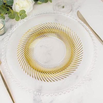 20 Pack Round Disposable Plates with Gold Geometric Design