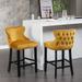 Wing-Back Barstools with Button Tufted Decoration and Wooden Legs Leisure Style Bar Chairs,Bar stools,Set of 2 (Gold)