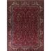 Red Floral Mashad Persian Vintage Area Rug Hand-Knotted Wool Carpet - 9'9"x 12'8"